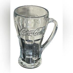 Coca Cola Vintage Clear Drinking Glass With Handle, Raised Logo, 12 Ounce